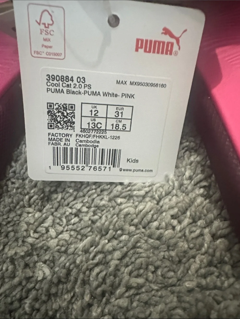 Puma Girls Cool Cat 2.0 Black, White & Pink Slides — Brand New